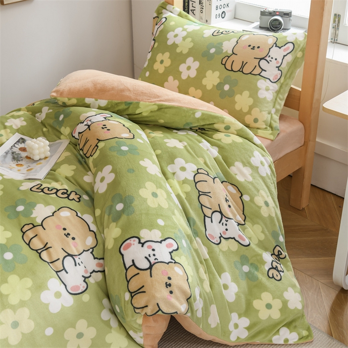 91家纺网 家纺一手货源 找家纺 宅部落 2025新款学生宿舍牛奶绒三件套宿舍三件套上下铺三件套 伊甸园