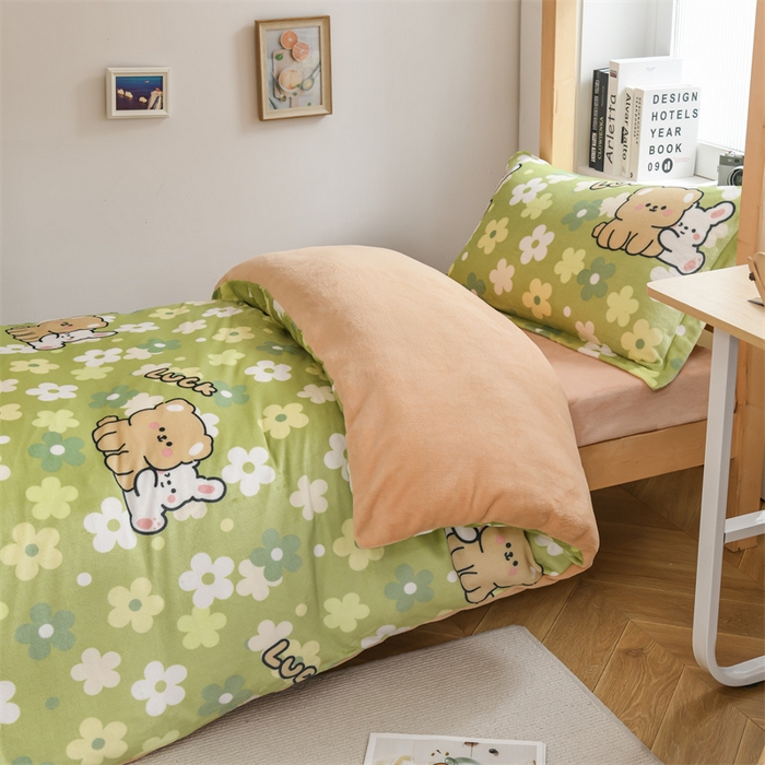 91家纺网 家纺一手货源 找家纺 宅部落 2025新款学生宿舍牛奶绒三件套宿舍三件套上下铺三件套 伊甸园