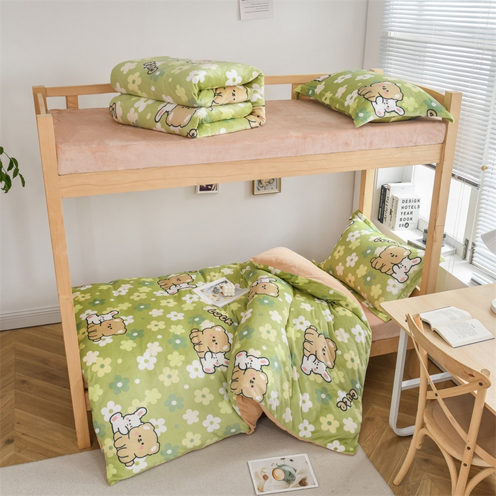 91家纺网 家纺一手货源 找家纺 宅部落 2025新款学生宿舍牛奶绒三件套宿舍三件套上下铺三件套 伊甸园