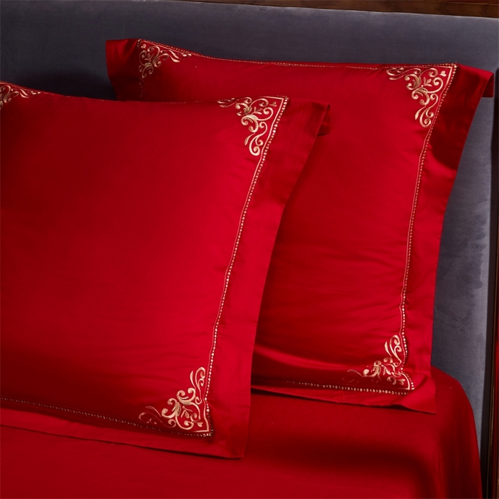 91家纺网 家纺一手货源 找家纺 红番天婚庆 （控价）2025新款全棉新中式刺绣款婚庆四件套多件套 春色盎然