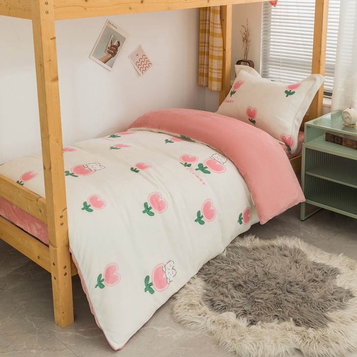 91家纺网 家纺一手货源 找家纺 宅部落 2025新款学生宿舍牛奶绒三件套宿舍三件套上下铺三件套 郁金香小兔