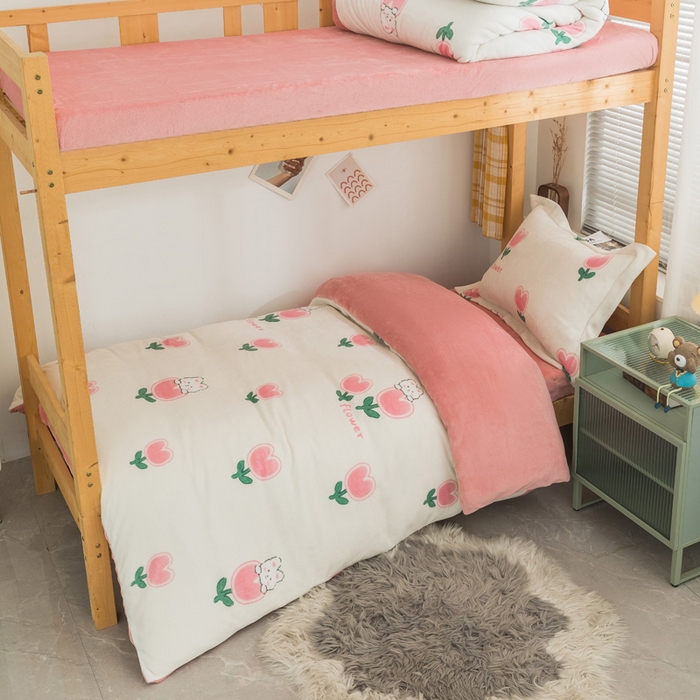 91家纺网 家纺一手货源 找家纺 宅部落 2025新款学生宿舍牛奶绒三件套宿舍三件套上下铺三件套 郁金香小兔