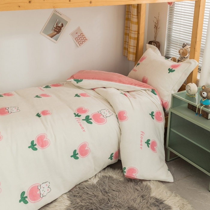 91家纺网 家纺一手货源 找家纺 宅部落 2025新款学生宿舍牛奶绒三件套宿舍三件套上下铺三件套 郁金香小兔