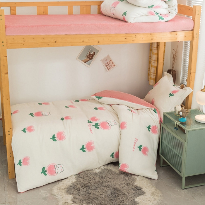 91家纺网 家纺一手货源 找家纺 宅部落 2025新款学生宿舍牛奶绒三件套宿舍三件套上下铺三件套 郁金香小兔