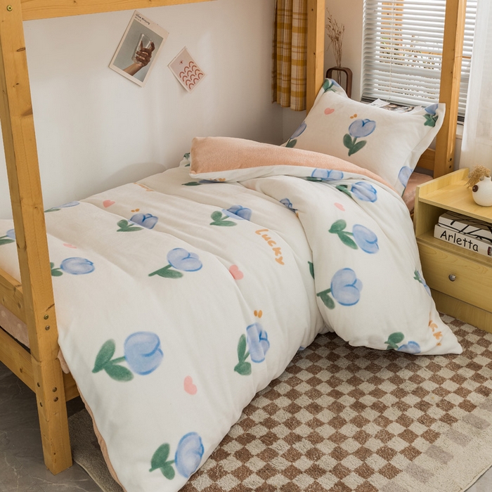 91家纺网 家纺一手货源 找家纺 宅部落 2025新款学生宿舍牛奶绒三件套宿舍三件套上下铺三件套 兰兰花