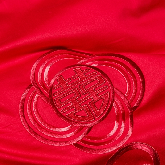 91家纺网 家纺一手货源 找家纺 红番天婚庆 （控价）2025新款全棉新中式刺绣款婚庆四件套多件套 富贵荣华-红