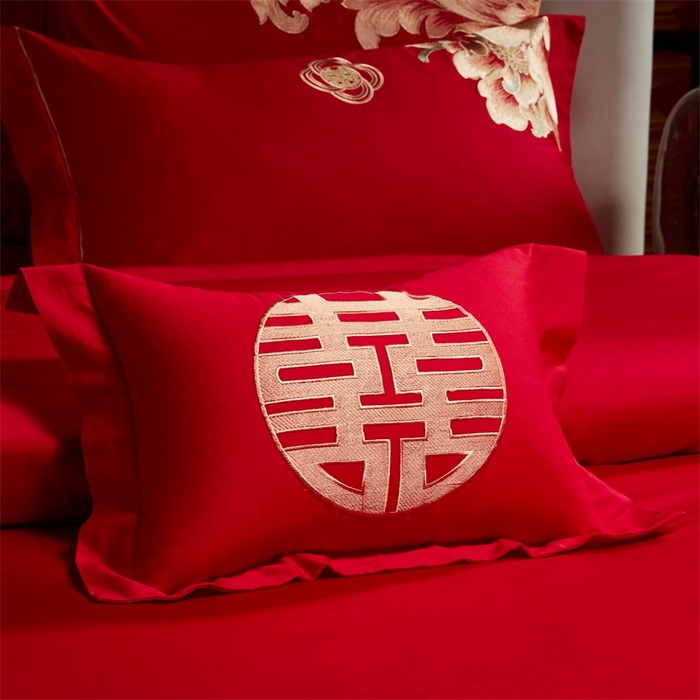 91家纺网 家纺一手货源 找家纺 红番天婚庆 （控价）2025新款全棉新中式刺绣款婚庆四件套多件套 富贵荣华-金