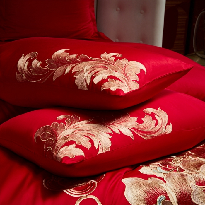 91家纺网 家纺一手货源 找家纺 红番天婚庆 （控价）2025新款全棉新中式刺绣款婚庆四件套多件套 富贵荣华-金