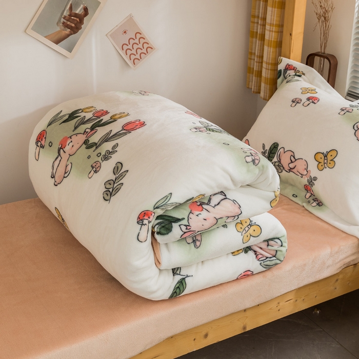 91家纺网 家纺一手货源 找家纺 宅部落 2025新款学生宿舍牛奶绒三件套宿舍三件套上下铺三件套 花丛小兔