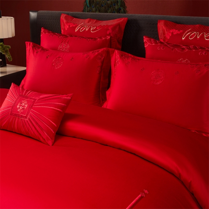 91家纺网 家纺一手货源 找家纺 红番天婚庆 （控价）2025新款全棉新中式刺绣款婚庆四件套多件套 嫁娶-红