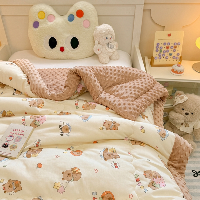 91家纺网 家纺一手货源 找家纺 梦依依 2025新款全棉小清新卡通印花系列儿童豆豆被子被芯 一体款-熊猫卡皮