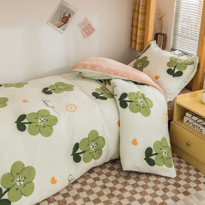 91家纺网 家纺一手货源 找家纺 宅部落 2025新款学生宿舍牛奶绒三件套宿舍三件套上下铺三件套 绿丛