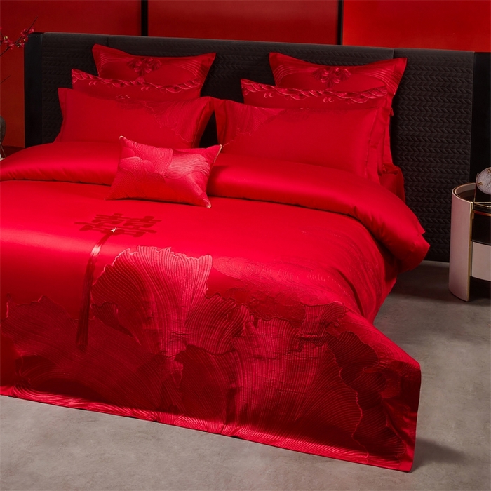 91家纺网 家纺一手货源 找家纺 红番天婚庆 （控价）2025新款全棉新中式刺绣款婚庆四件套多件套 开枝散叶