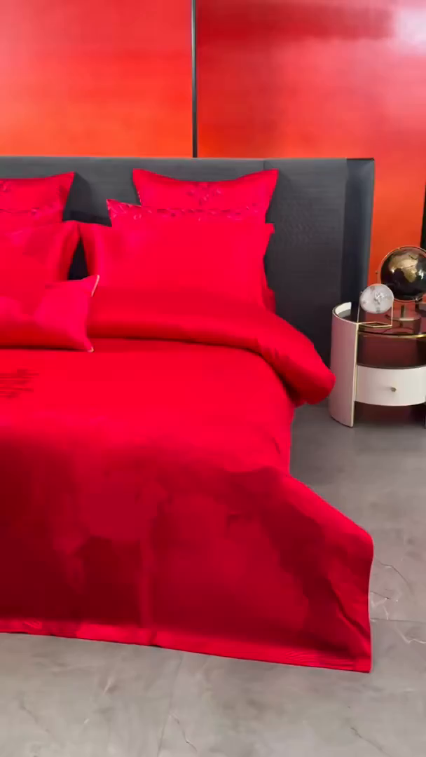 91家纺网 家纺一手货源 找家纺 红番天婚庆 （控价）2025新款全棉新中式刺绣款婚庆四件套多件套 开枝散叶