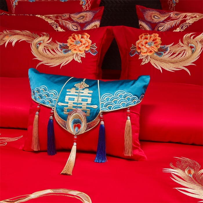 91家纺网 家纺一手货源 找家纺 红番天婚庆 （控价）2025新款全棉新中式刺绣款婚庆四件套多件套 龙凤盛典-金