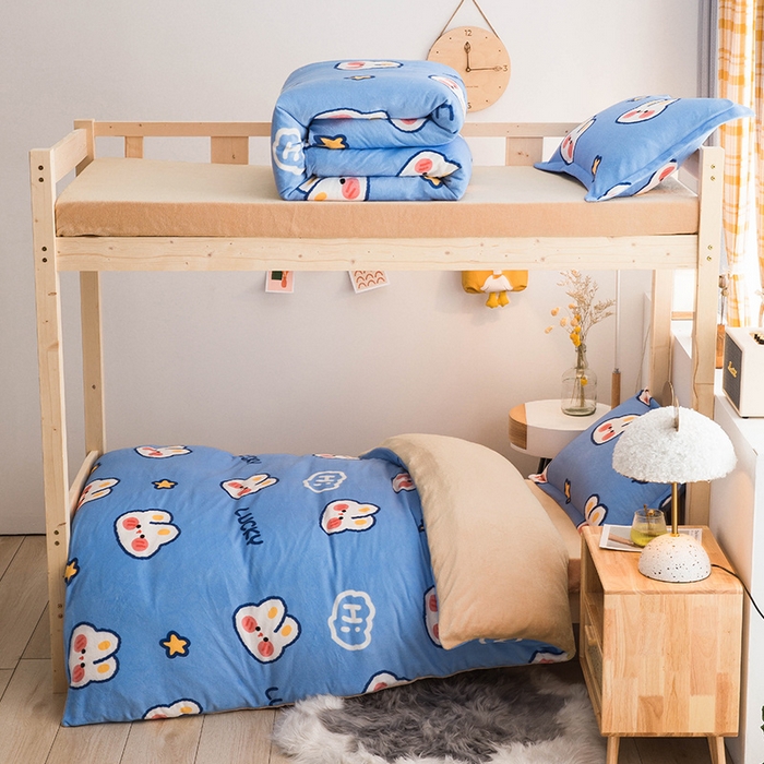 91家纺网 家纺一手货源 找家纺 宅部落 2025新款学生宿舍牛奶绒三件套宿舍三件套上下铺三件套 幸运兔