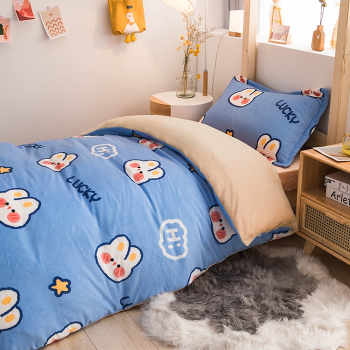 91家纺网 家纺一手货源 找家纺 宅部落 2025新款学生宿舍牛奶绒三件套宿舍三件套上下铺三件套 幸运兔