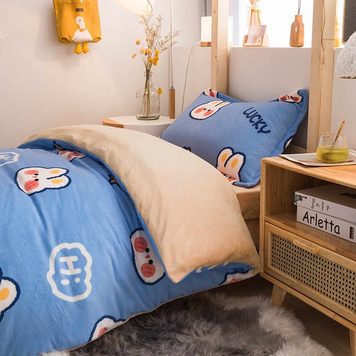 91家纺网 家纺一手货源 找家纺 宅部落 2025新款学生宿舍牛奶绒三件套宿舍三件套上下铺三件套 幸运兔