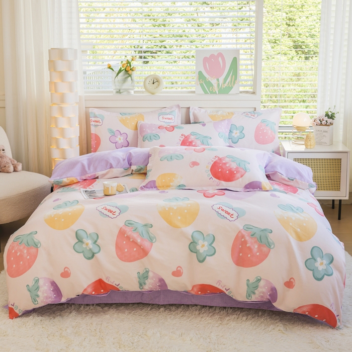 91家纺网 家纺一手货源 找家纺 （总）优纤家纺 2025新款120克磨毛斜纹卡通花卉印花植物羊绒四件套