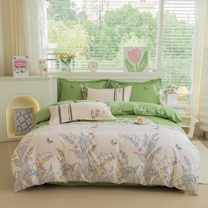 91家纺网 家纺一手货源 找家纺 （总）优纤家纺 2025新款120克磨毛斜纹卡通花卉印花植物羊绒四件套