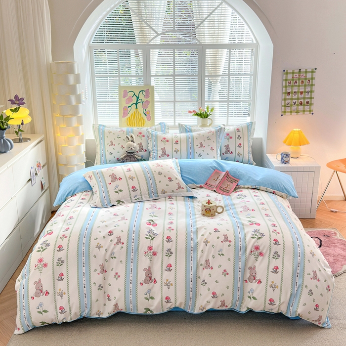 91家纺网 家纺一手货源 找家纺 （总）优纤家纺 2025新款120克磨毛斜纹卡通花卉印花植物羊绒四件套