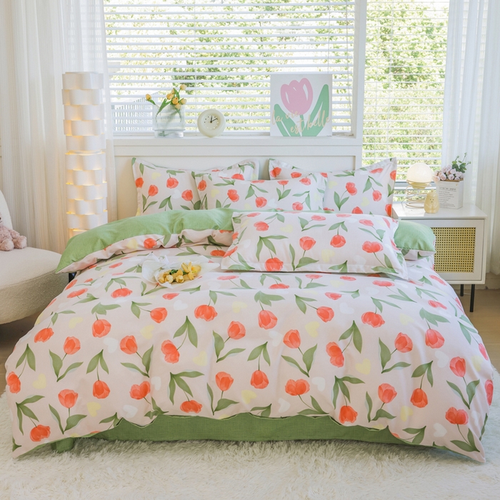 91家纺网 家纺一手货源 找家纺 （总）优纤家纺 2025新款120克磨毛斜纹卡通花卉印花植物羊绒四件套