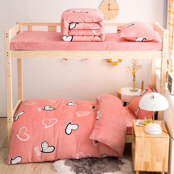 宅部落 2025新款学生宿舍牛奶绒三件套宿舍三件套上下铺三件套 心动