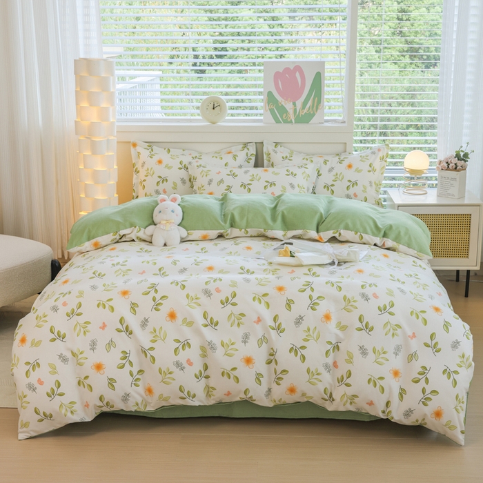 91家纺网 家纺一手货源 找家纺 （总）优纤家纺 2025新款120克磨毛斜纹卡通花卉印花植物羊绒四件套