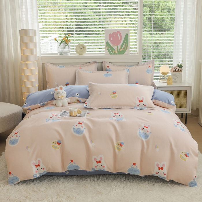 91家纺网 家纺一手货源 找家纺 （总）优纤家纺 2025新款120克磨毛斜纹卡通花卉印花植物羊绒四件套