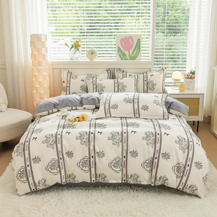 91家纺网 家纺一手货源 找家纺 （总）优纤家纺 2025新款120克磨毛斜纹卡通花卉印花植物羊绒四件套