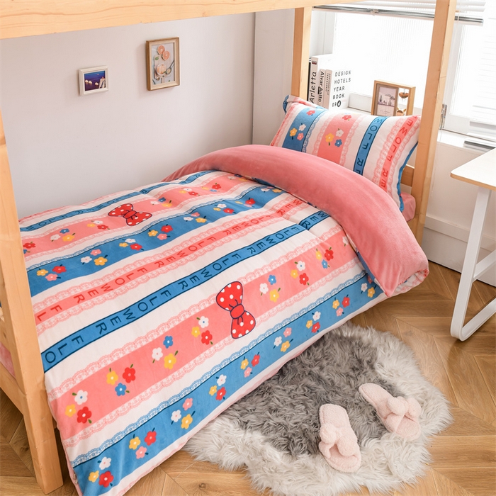 91家纺网 家纺一手货源 找家纺 宅部落 2025新款学生宿舍牛奶绒三件套宿舍三件套上下铺三件套 蝶恋花