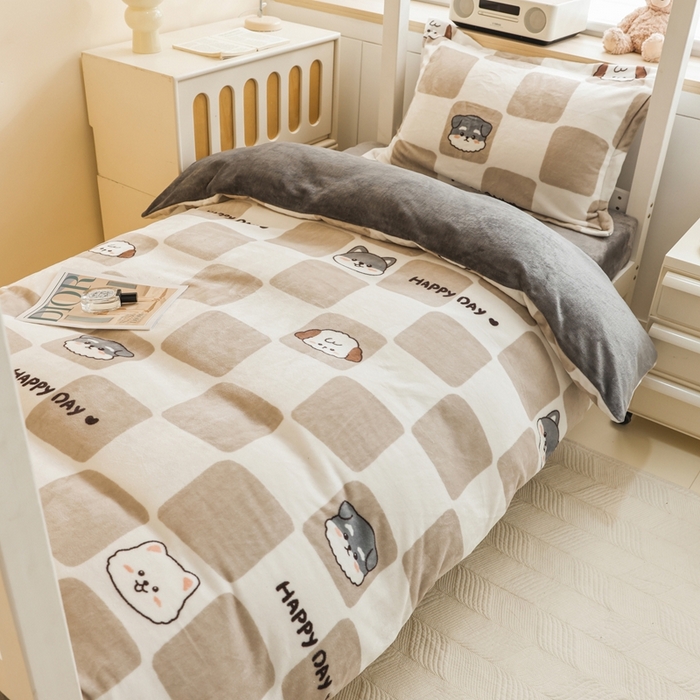 91家纺网 家纺一手货源 找家纺 宅部落 2025新款学生宿舍牛奶绒三件套宿舍三件套上下铺三件套 享受生活