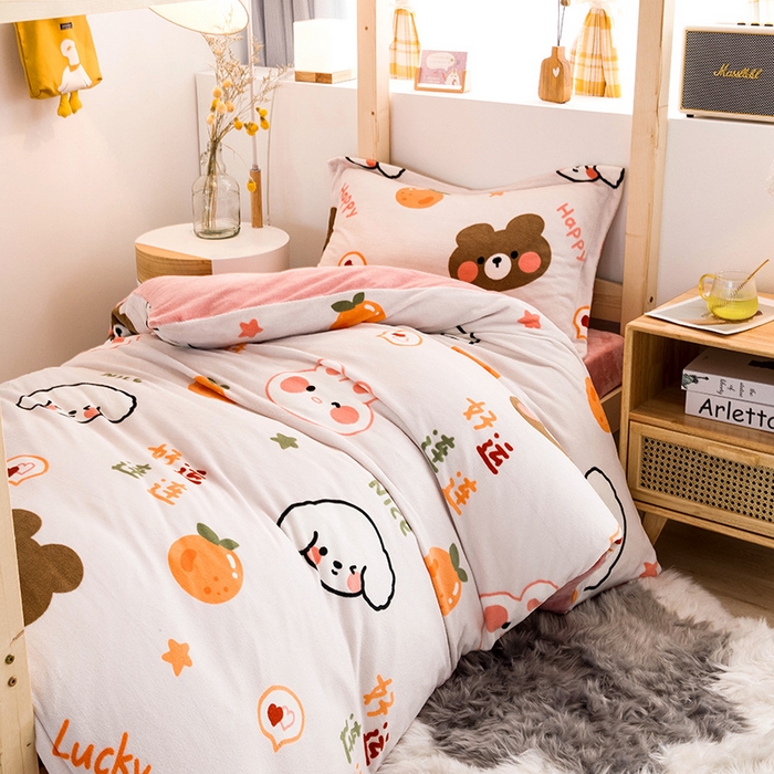 91家纺网 家纺一手货源 找家纺 宅部落 2025新款学生宿舍牛奶绒三件套宿舍三件套上下铺三件套 好运连连