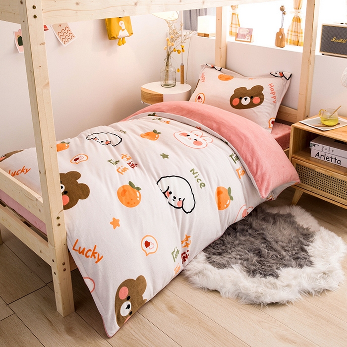 91家纺网 家纺一手货源 找家纺 宅部落 2025新款学生宿舍牛奶绒三件套宿舍三件套上下铺三件套 好运连连