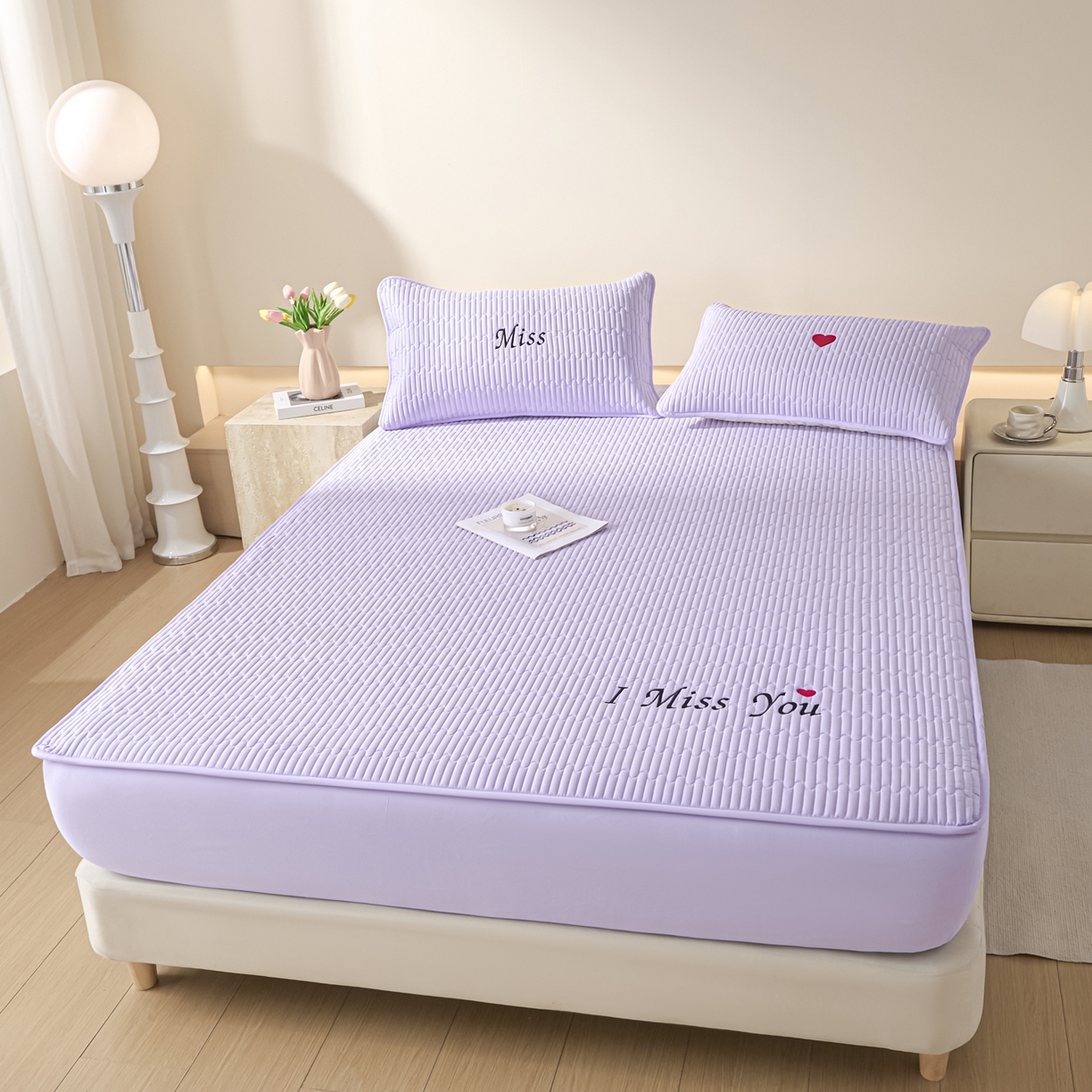 91家纺网 家纺一手货源 找家纺 （总）卡伦家纺 2025新款A类刺绣夹棉床笠情书系列