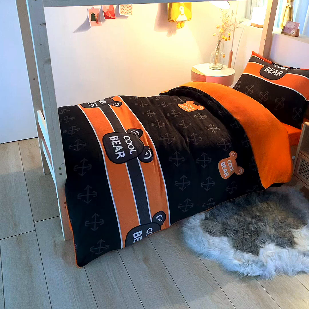 91家纺网 家纺一手货源 找家纺 宅部落 2025新款学生宿舍牛奶绒三件套宿舍三件套上下铺三件套 宝丽熊