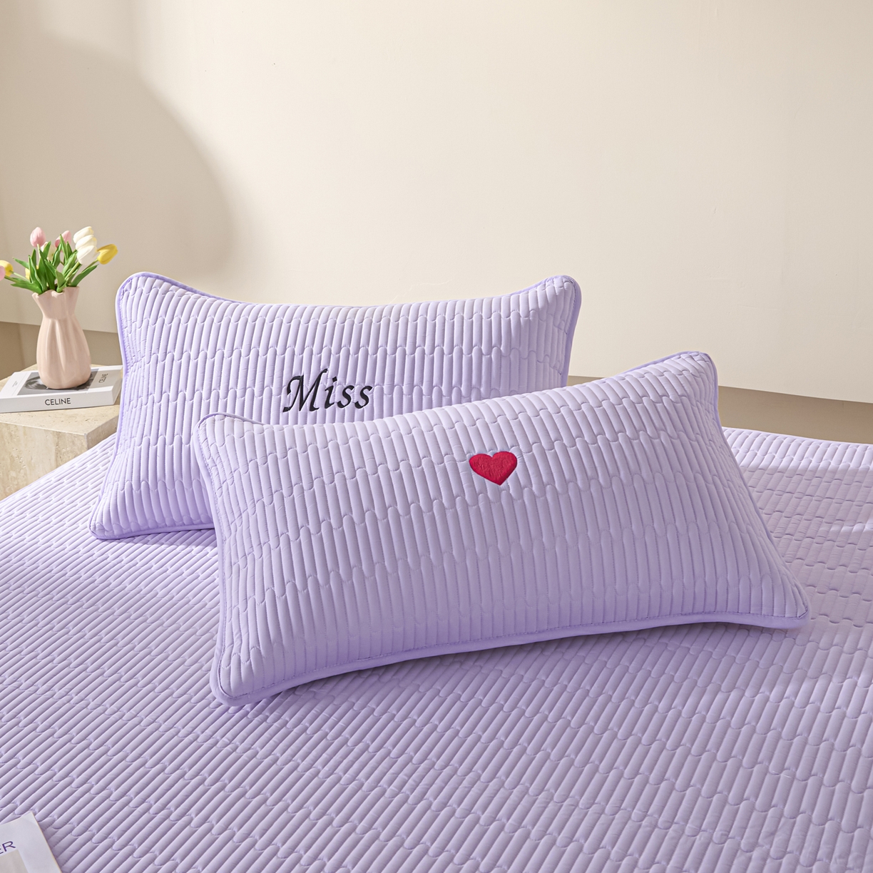 卡伦家纺 2025新款A类刺绣夹棉床笠情书系列 枕套