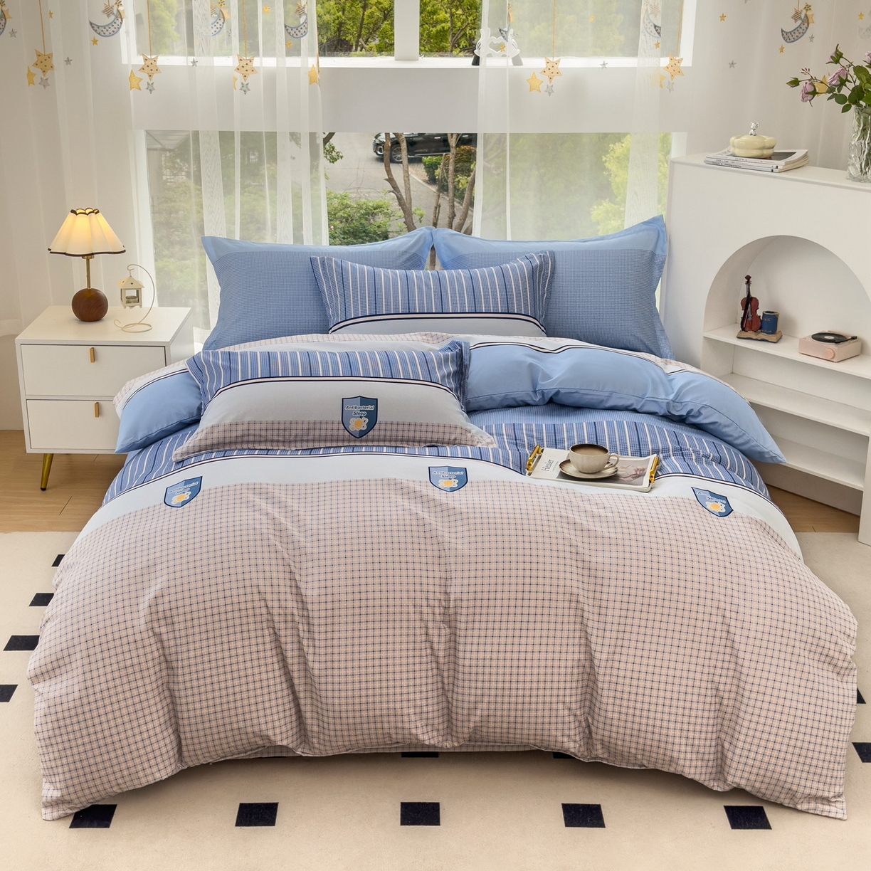 优纤家纺 2025新款120克磨毛斜纹卡通花卉印花植物羊绒四件套 绅士格调