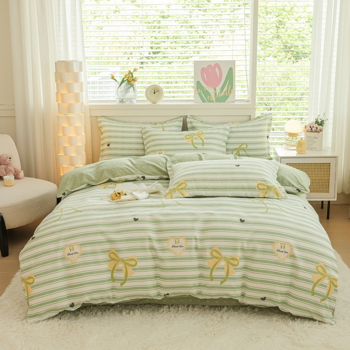 优纤家纺 2025新款120克磨毛斜纹卡通花卉印花植物羊绒四件套 淑女屋-绿