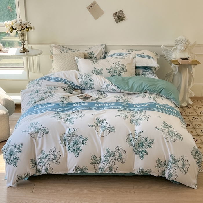 优纤家纺 2025新款120克磨毛斜纹卡通花卉印花植物羊绒四件套 四季与你