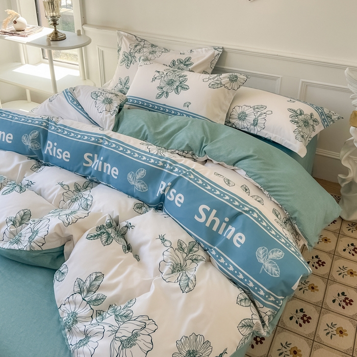 91家纺网 家纺一手货源 找家纺 优纤家纺 2025新款120克磨毛斜纹卡通花卉印花植物羊绒四件套 四季与你