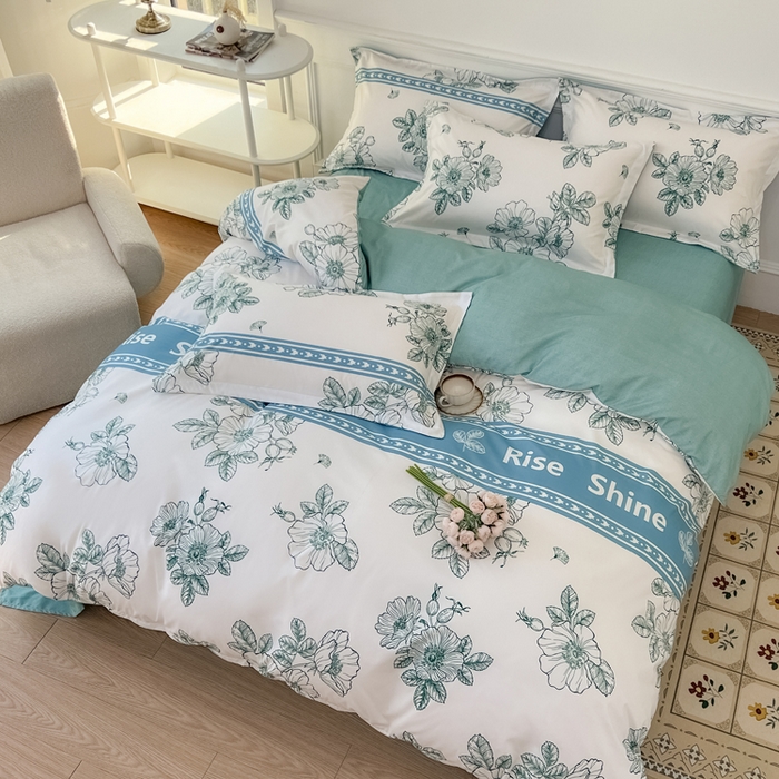 91家纺网 家纺一手货源 找家纺 优纤家纺 2025新款120克磨毛斜纹卡通花卉印花植物羊绒四件套 四季与你