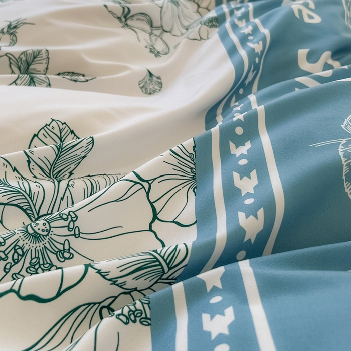 91家纺网 家纺一手货源 找家纺 优纤家纺 2025新款120克磨毛斜纹卡通花卉印花植物羊绒四件套 四季与你