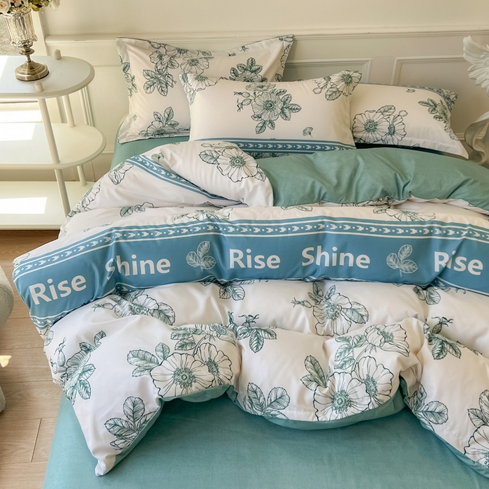 91家纺网 家纺一手货源 找家纺 优纤家纺 2025新款120克磨毛斜纹卡通花卉印花植物羊绒四件套 四季与你