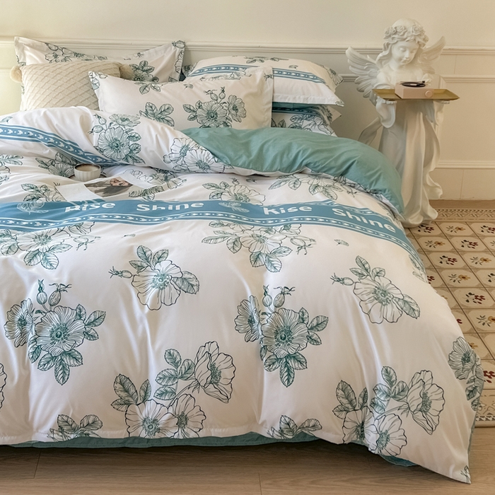 91家纺网 家纺一手货源 找家纺 优纤家纺 2025新款120克磨毛斜纹卡通花卉印花植物羊绒四件套 四季与你