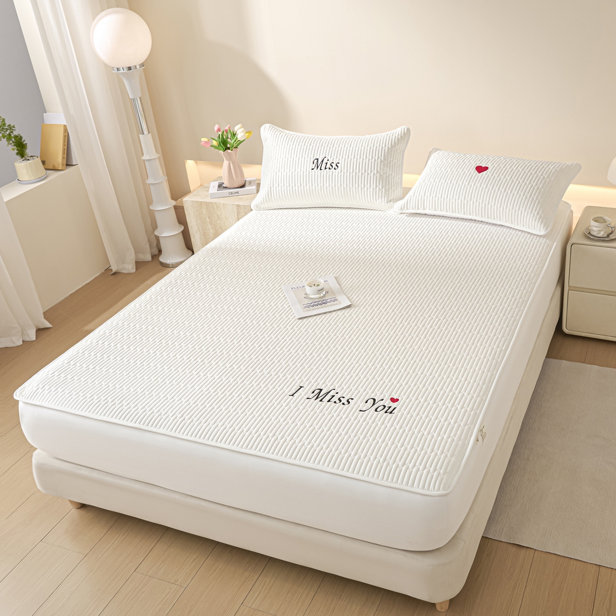 （总）卡伦家纺 2025新款A类刺绣夹棉床笠情书系列