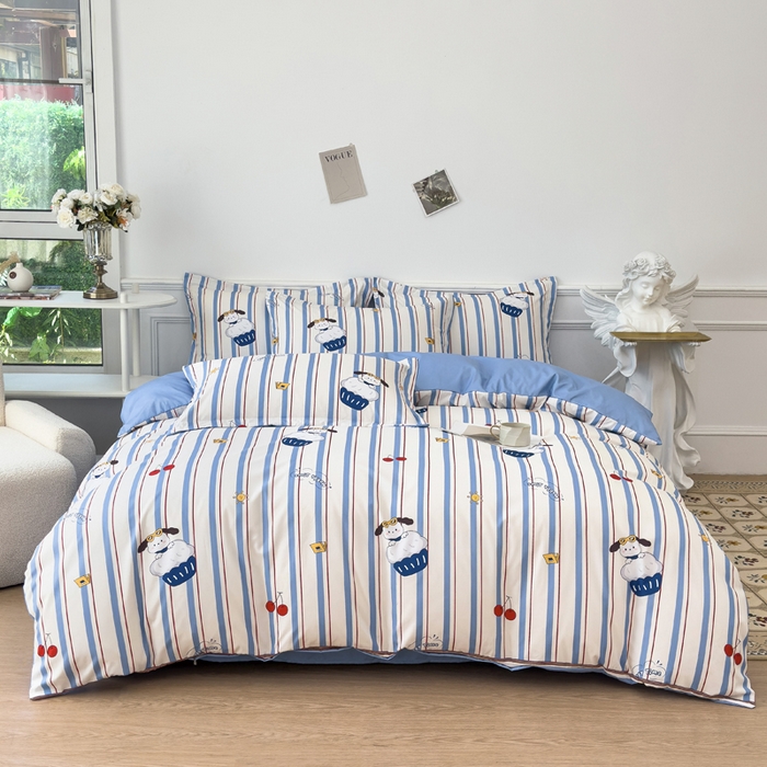 优纤家纺 2025新款120克磨毛斜纹卡通花卉印花植物羊绒四件套 线条小狗