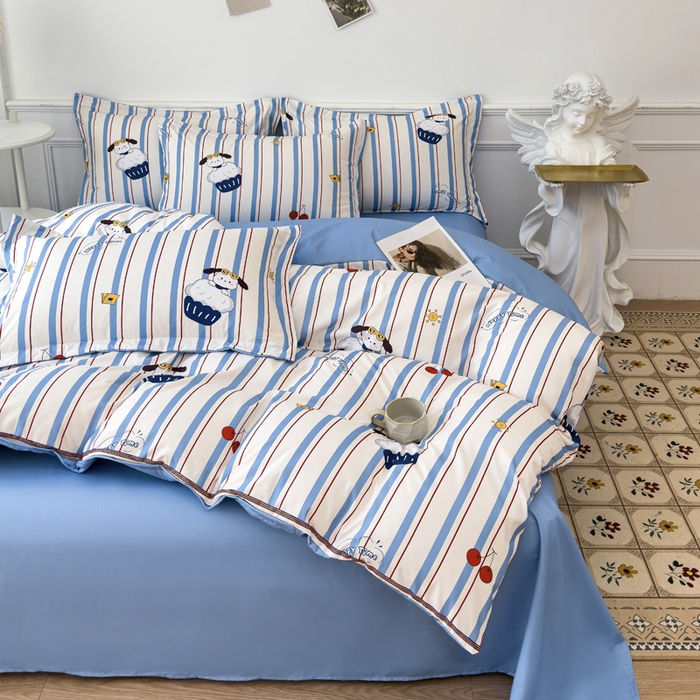 91家纺网 家纺一手货源 找家纺 优纤家纺 2025新款120克磨毛斜纹卡通花卉印花植物羊绒四件套 线条小狗