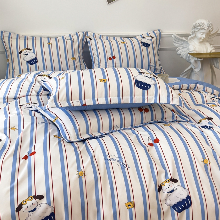 91家纺网 家纺一手货源 找家纺 优纤家纺 2025新款120克磨毛斜纹卡通花卉印花植物羊绒四件套 线条小狗