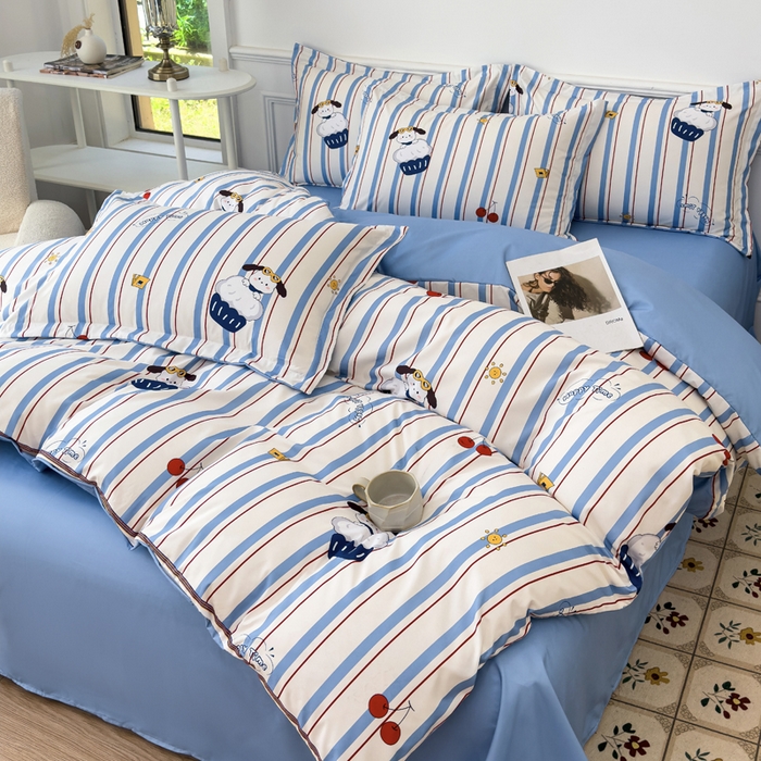 91家纺网 家纺一手货源 找家纺 优纤家纺 2025新款120克磨毛斜纹卡通花卉印花植物羊绒四件套 线条小狗